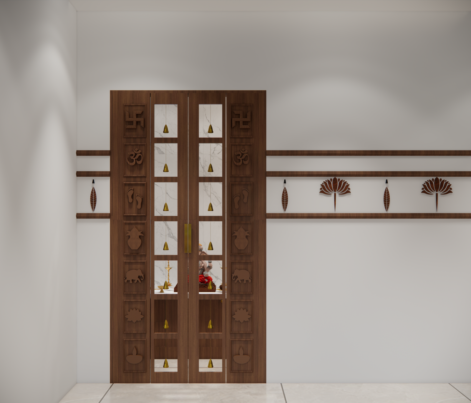 Pooja Door With Side Wall Design